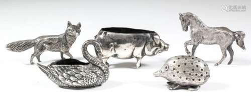 An Elizabeth II cast silver model of a fox, 1.375ins high, and a horse, 1.75ins high, each by S.