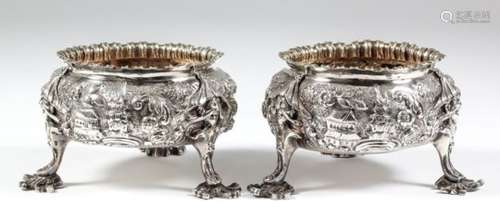 A pair of late George III silver circular salts of 