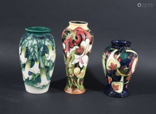 MOORCROFT VASES 3 modern Moorcroft vases including Queens Choice (designed by Emma Bossons, 2000),