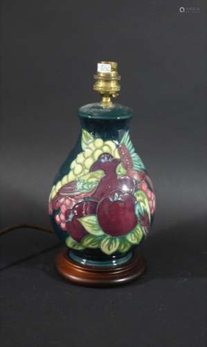 MOORCROFT LAMP a modern Moorcroft lamp painted with Birds and Pomegranates, also with another