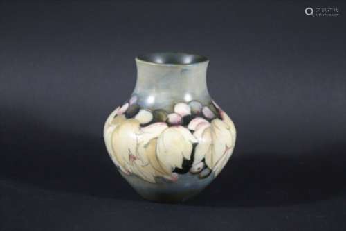 MOORCROFT VASE - LEAF & BERRY a small vase painted in the Leaf & Berry design, and with a salt glaze