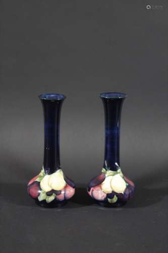 PAIR OF MOORCROFT VASES - WISTERIA a pair of slender Moorcroft vases, painted in the Wisteria design