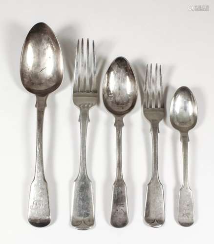 A selection of silver fiddle pattern table wares, various makers and dates, comprising - three table