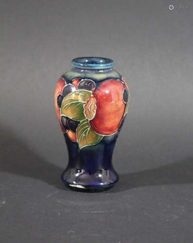 MOORCROFT MINIATURE VASE - POMEGRANATE a miniature vase painted in the Pomegranate design on a