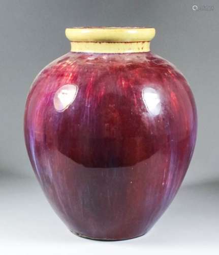 A Chinese porcelain Sang-de-Boeuf glazed bubous vase, 10ins (25.4cm) x 12.25ins (31.1cm) high