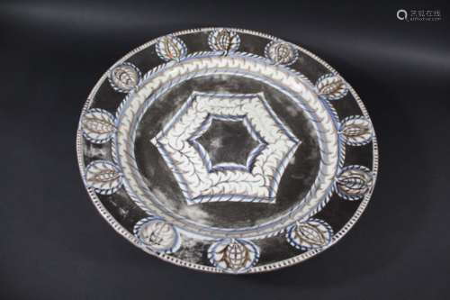 LARGE WEDGWOOD LUSTRE CHARGER - LOUISE POWELL a pottery charger of large proportions, painted in the