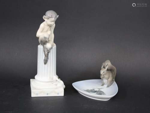 ROYAL COPENHAGEN FIGURE Model No 456 'Faun on column with Squirrel. Also with a Royal Copenhagen