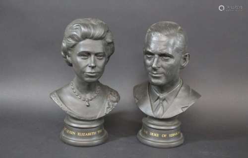 ROYAL DOULTON BUSTS - QUEEN ELIZABETH & DUKE OF EDINBURGH a pair of limited edition black basalt