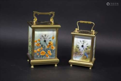 KINGSLEY ENAMELS - CARRIAGE CLOCKS both by Kingsley Enamels including a large brass cased carriage