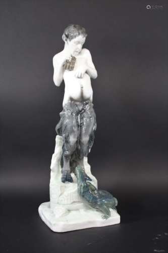 UNUSUALLY LARGE ROSENTHAL PORCELAIN FIGURE - FAUN WITH CROCODILE of unusually large proportions