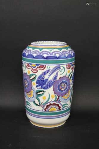 LARGE POOLE POTTERY VASE shape number 660 the large vase painted with Birds and stylised flowers and