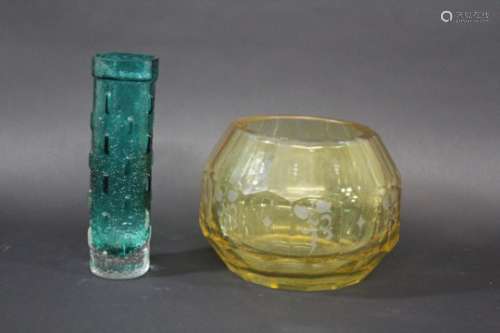 BOHEMIAN GLASS BOWL in the manner of Moser, the amber coloured glass bowl with faceted sides and