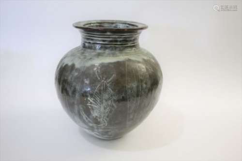 LARGE ABUJA NIGERIAN STUDIO POTTERY VASE a large stoneware vase, designed with various animals and