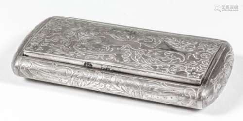 An Austrian silver rectangular snuff box, the whole engraved with leaf scroll ornament, the lid with