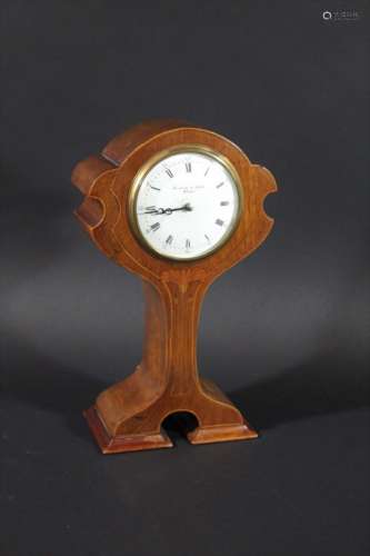 SCOTTISH EDWARDIAN ART NOUVEAU CLOCK - GLASGOW a mahogany and inlaid mantle clock with a floral