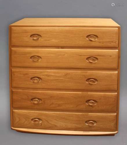 ERCOL CHEST OF DRAWERS a light elm 5 drawer chest of drawers, with Ercol button on the inside of the