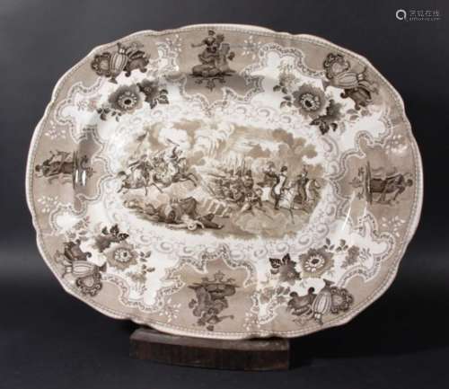 CJ MASON & CO NEW STONE CHINA PLATTER, brown printed in the Battle of the Pyramids pattern,