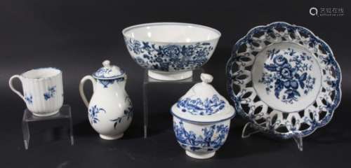 WORCESTER BLUE AND WHITE BASKET, circa 1770, printed in the Three Pine Cones Group pattern,