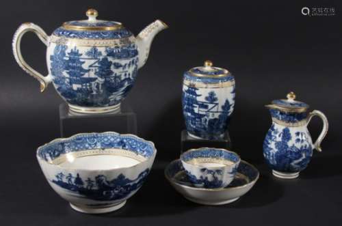CAUGHLEY OR SALOPIAN PART TEA AND COFFEE SERVICE, late 18th century, blue transfer printed in the