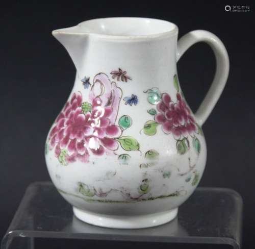 BOW SPARROW BEAK JUG, circa 1760, painted in the famille rose style with chrysanthemum flowers and