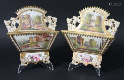 PAIR OF COALPORT IMPROVED FELDSPAR PORCELAIN WALL OR ENVELOPE POCKETS, by John Rose, circa 1820,