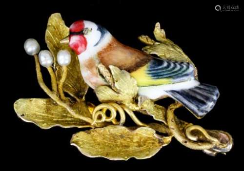 A 20th Century Continental gold coloured metal mounted and enamel brooch in the form of a