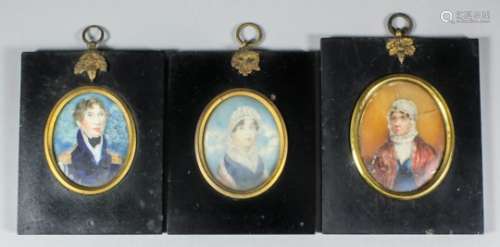 Early 19th Century English school - Pair of miniature half length portraits of Captain William Mores