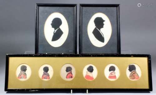 19th Century Scottish school - Six miniature watercolours - Shoulder length silhouettes of various
