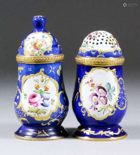 Two 18th Century South Staffordshire enamel condiments of baluster shaped form, enamelled in colours