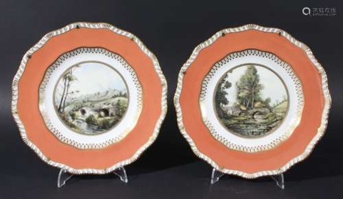 PAIR OF ROYAL CROWN DERBY PLATES, date code for 1973, by Michael Crawley, painted with named views