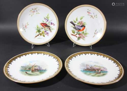 PAIR OF ROYAL WORCESTER PLATES, date code for 1876, by John Hopewell, painted with birds inside a