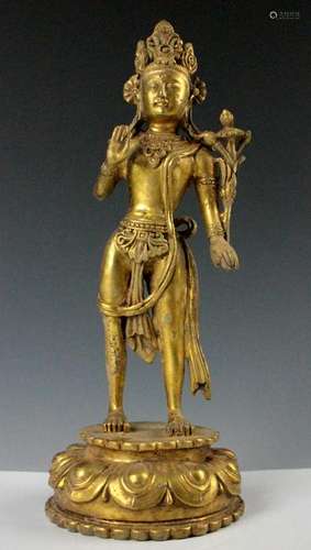 CHINESE GILT BRONZE STANDING TARA