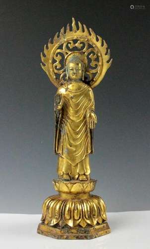 CHINESE GILT BRONZE STANDING GUANYIN