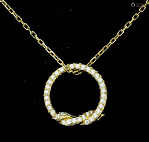A modern Cartier 18ct gold mounted and diamond circular pendant of knot pattern, pave set with