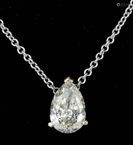 A modern 18ct white gold mounted tear drop solitaire diamond pendant (approximate weight .75ct),