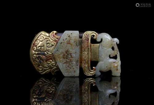 CHINESE ARCHAIC JADE SWORD FITTING