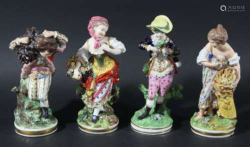 SET OF FOUR DERBY FIGURES EMBLEMATIC OF THE SEASONS, late 18th or early 19th century, on circular