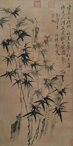 CHINESE INK AND COLOR BAMBOO SCROLL PAINTING