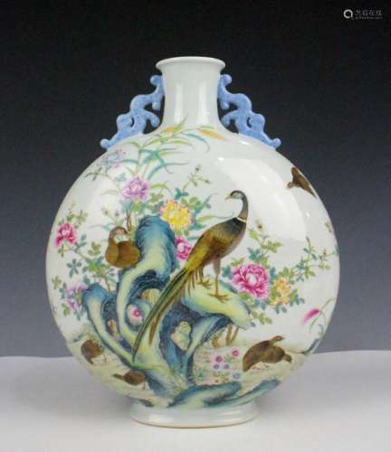 CHINESE FAMILLE ROSE MOON FLASK VASE