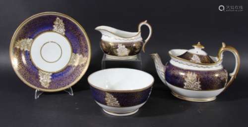 MILES MASON TEA SERVICE, early 19th century, with gilt decoration on a cobalt ground, comprising