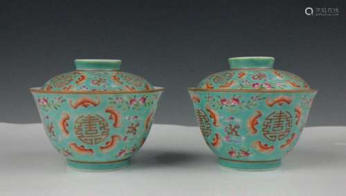 CHINESE FAMILLE ROSE TEACUPS, PAIR