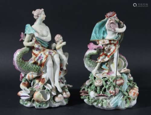 NEPTUNE AND VENUS, a pair of Derby figures, late 18th century, he holding a trident and she with a