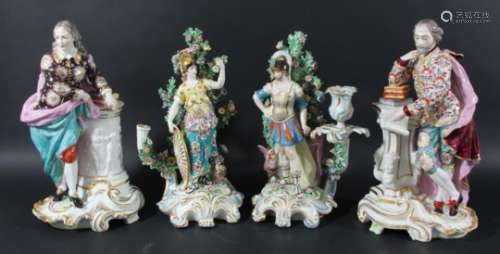 MARS AND MINERVA, a pair of Derby style candlesticks, the two figures with their attributes before