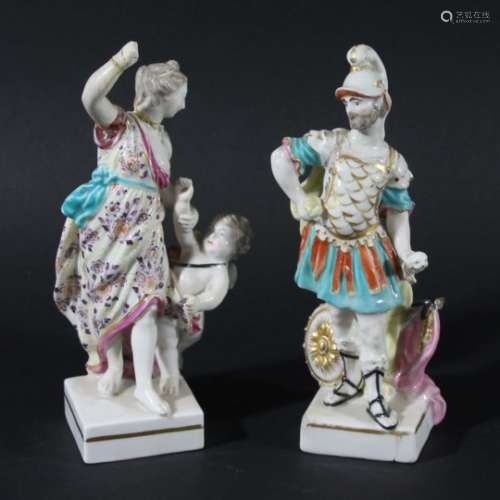 MARS AND VENUS WITH CUPID, a pair of Derby figures, late 18th century, with patch marks, on gilt