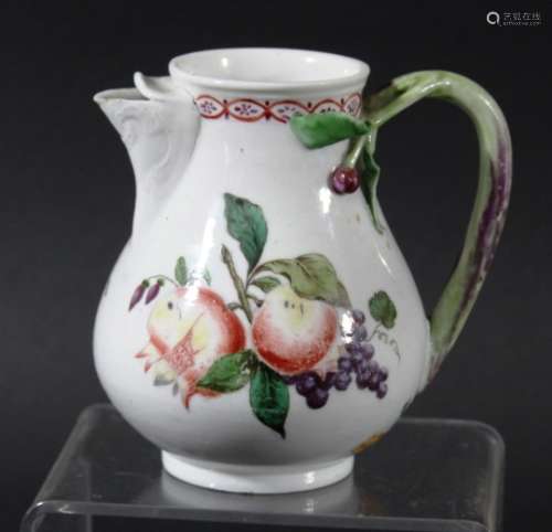 CONTINENTAL PORCELAIN CREAM JUG, circa 1765, possibly Doccia or Cozzi, of baluster form with twig