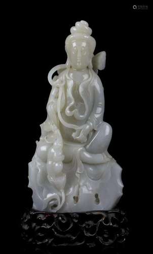 CHINESE WHITE JADE CARVED GUANYIN