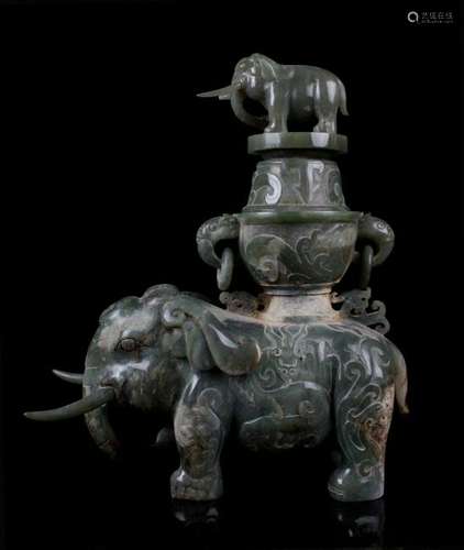 CHINESE CELADON JADE ELEPHANT