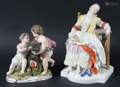 THE LOVE LETTER, a Meissen figure of a lady asleep in a chair, the letter slipped into her bodice,