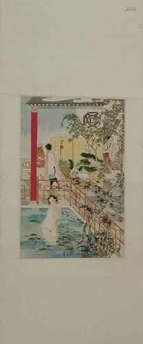 CHINESE INK AND COLOR FIGURAL SCROLL PAINTING