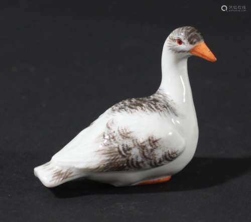 MEISSEN FIGURE OF A GOOSE, 20th century, with grey plumage, blue crossed sword mark, height 4cm